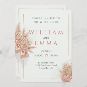 Modern Boho Pampas Grass Wedding Invitation