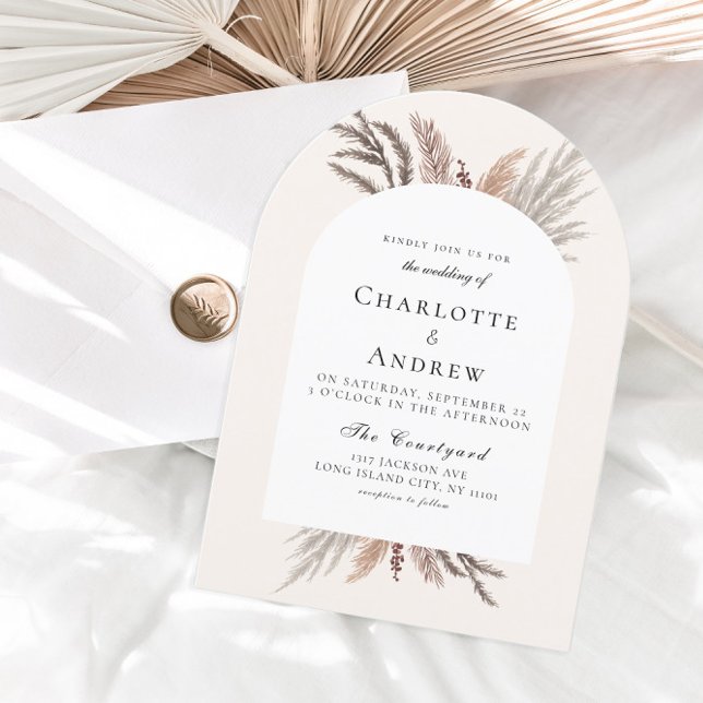 Modern Boho Pampasgras Wedding Invitation (Modern Boho Pampasgras Beige Wedding Invitation)