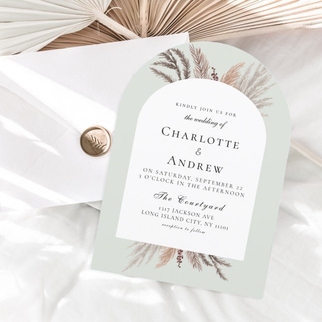 Modern Boho Pampasgras Wedding Invitation (Modern Boho Pampasgras Sage Green Wedding Invitation)