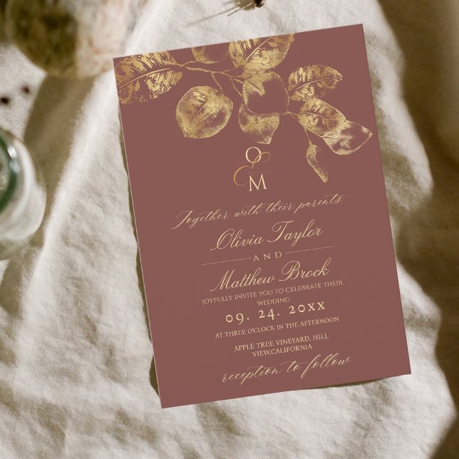 Modern Boho Pantone & Gold Wedding Invitation (Creator Uploaded)