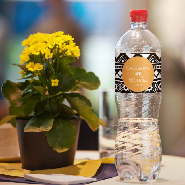 Modern Boho Pattern Burnt Orange Wedding Water Bottle Label (Creator Uploaded)
