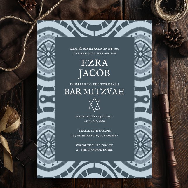 Modern Boho Pattern Custom B'nai Bat Bar Mitzvah  Invitation (Modern Boho Pattern Custom B'nai Bat Bar Mitzvah Invitation
)