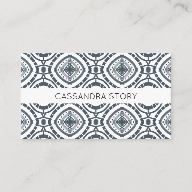 Modern Boho Pattern Denim Blue Business Card (Front)