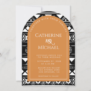 Modern Boho Pattern Photo Arch Orange Wedding Invitation
