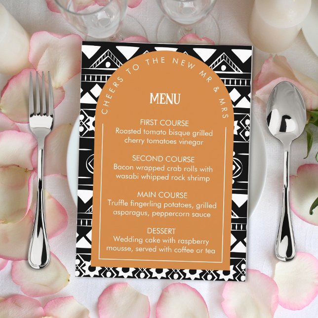 Modern Boho Pattern Wedding Arch Burnt Orange Menu (Creator Uploaded)