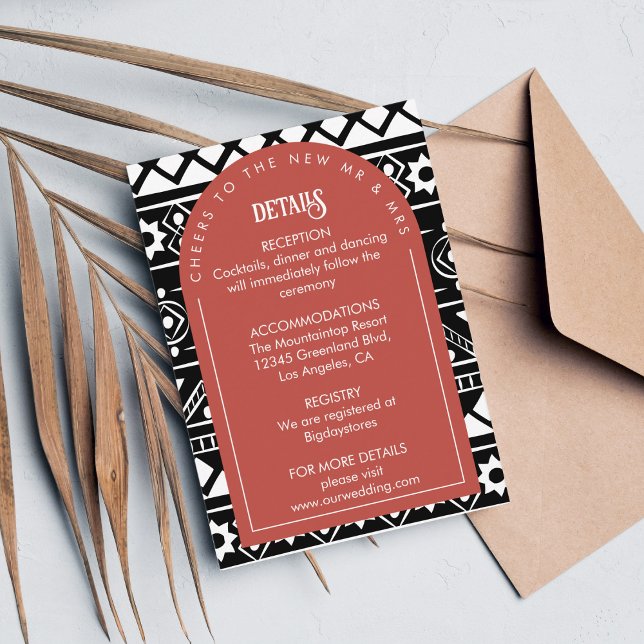 Modern Boho Pattern Wedding Arch Coral Enclosure Card (Creator Uploaded)