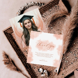 Modern Boho Peach Fuzz Photo Graduation Thank You Card