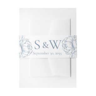 Modern Boho Periwinkle Blue Floral Minimal Wedding Invitation Belly Band