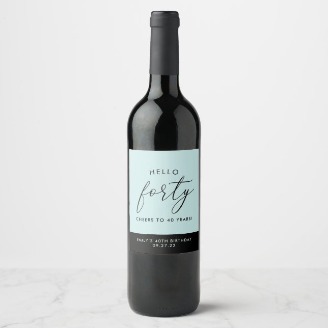 Modern Boho Personalised 40th Birthday Wine Label (Front)