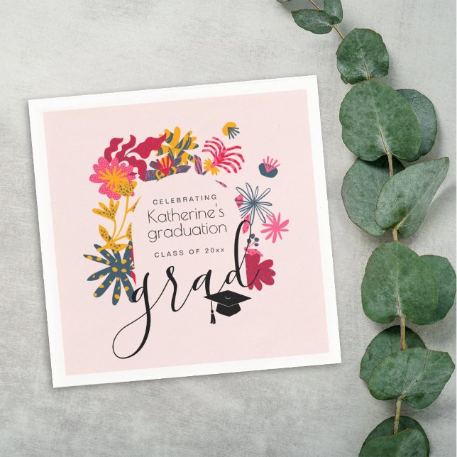 Modern Boho Pink Arch Floral Graduation Party Napkin (Creator Uploaded)