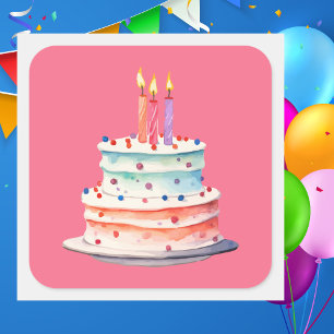 Modern Boho Pink Colourful Birthday Cake Square Sticker
