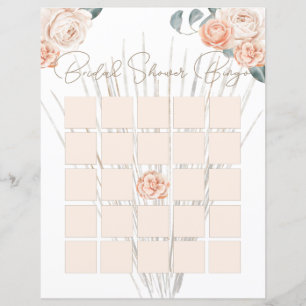 Modern Boho Pink Elegant Floral Bridal Bingo
