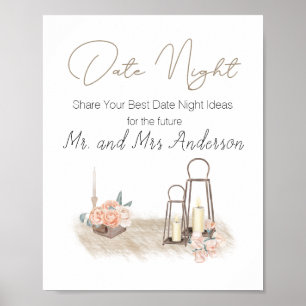 Modern Boho Pink Elegant Floral Date Night Sign