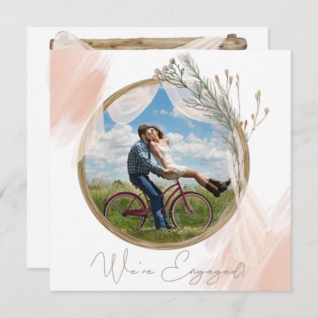 Modern Boho Pink Elegant Floral Engagement (Front/Back)