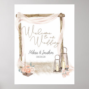 Modern Boho Pink Elegant Floral Wedding Poster