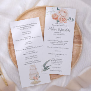 Modern Boho Pink Elegant Floral Wedding Program Programme
