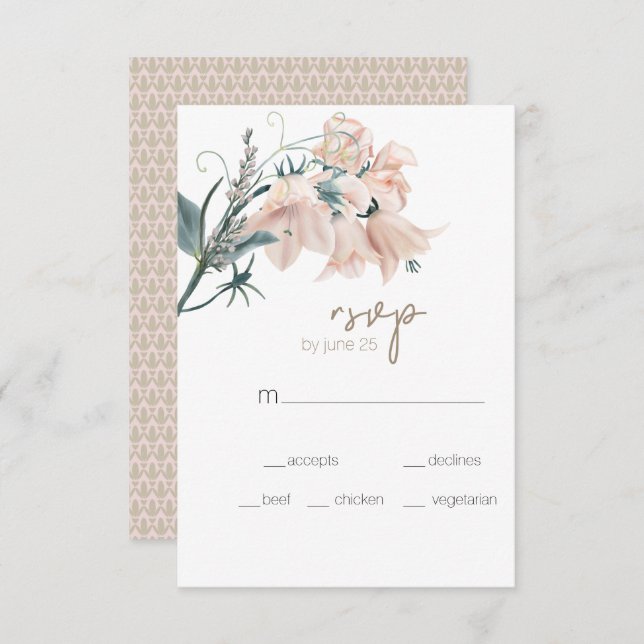 Modern Boho Pink Elegant Floral Wedding RSVP Card (Front/Back)