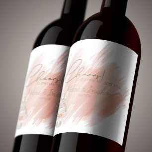 Modern Boho Pink Elegant Floral Wedding Wine Label