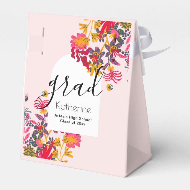 Modern Boho Pink Floral Graduation Favour Box (Back Side)