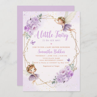 Modern Boho Purple A Little Fairy Girl Baby Shower Invitation