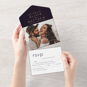 Modern Boho Purple Photo Wedding Invite