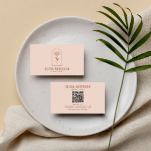 Modern Boho QR Code Terracotta Floral Unique       Business Card