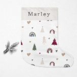 Modern Boho Rainbow And Heart Print<br><div class="desc">Celebrate the joy of the season with this modern boho rainbow and heart print small Christmas stocking. The unique Christmas pattern creates a touch of charm and individuality. Its simple design features classic bohemian rainbows, hearts, and trees that evoke a whimsical winter ambiance. With a clean and basic neutral layout,...</div>