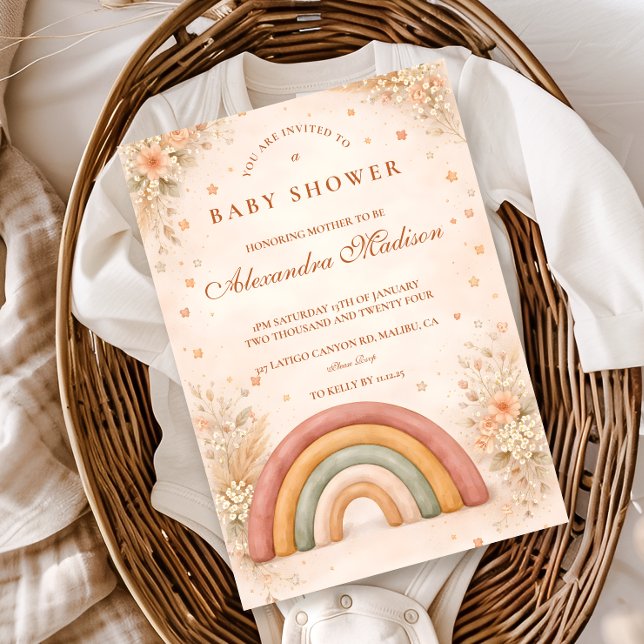 Modern Boho Rainbow Baby Shower Invitation (Creator Uploaded)