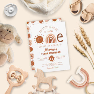 Modern Boho Rainbow Little Sunshine First Birthday Invitation