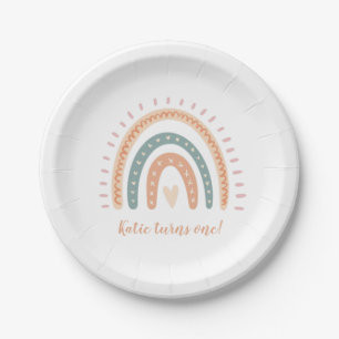 Modern Boho Rainbow Pastel First Birthday Paper Plate