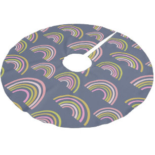 Modern Boho Rainbow Pattern in Navy Blue Brushed Polyester Tree Skirt