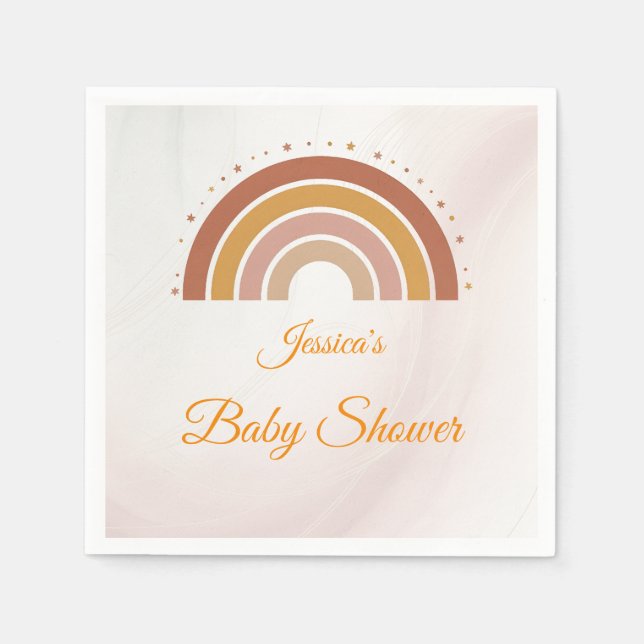 Modern Boho Rainbow Personalised Baby Shower Napkin (Front)