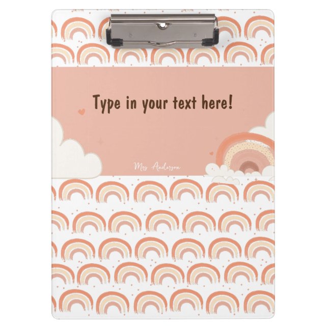 Modern Boho Rainbow Personalised Binder, custom  Clipboard (Front)