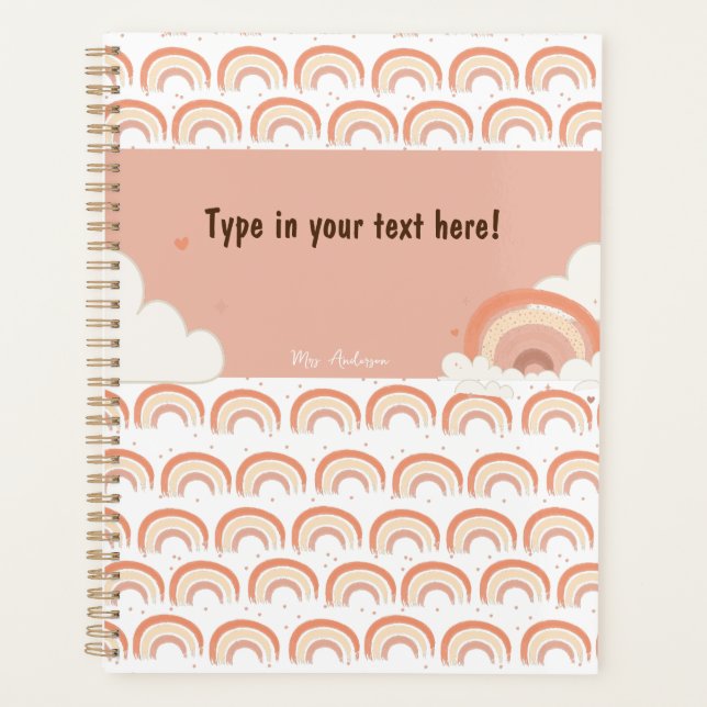 Modern Boho Rainbow Personalised Binder, custom  Planner (Front)