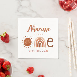 Modern Boho Rainbow Sunshine First Birthday Napkin