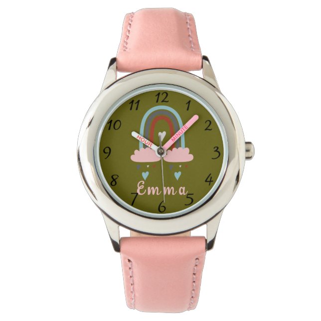 Modern Boho Rainbow with Personalised Name  Watch (Front)