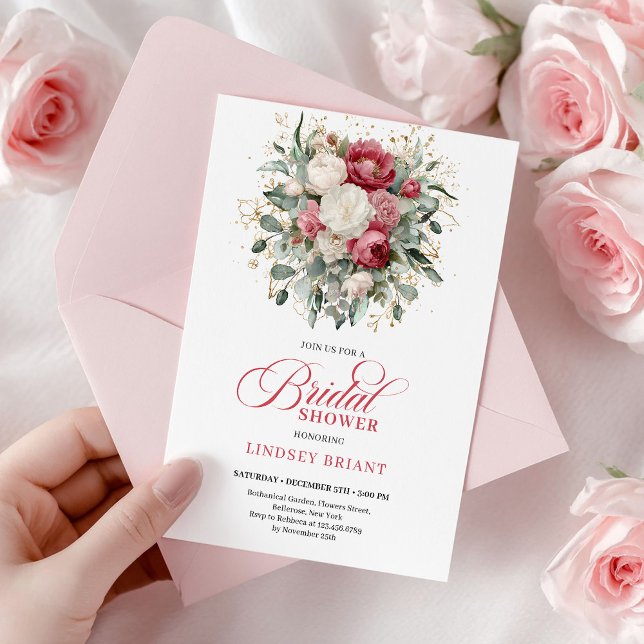 Modern Boho Red Blush Greenery Gold Bridal Shower Invitation (Modern Boho Red Blush Greenery Bridal Shower Invite

)