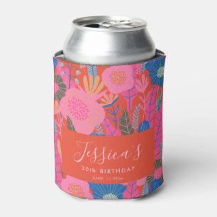 Modern Boho Red Floral 30th Birthday Party Can Cooler
