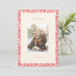 Modern Boho Red Floral Elegant Christmas Photo Holiday Card