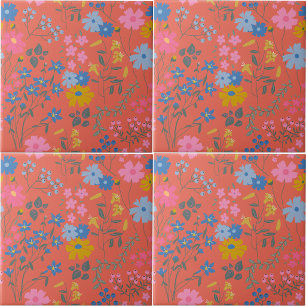 Modern Boho Red Floral Pattern Tile