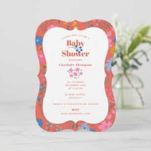 Modern Boho Red Floral Wildflowers Baby Shower Invitation
