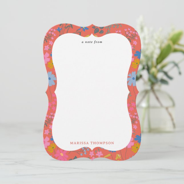 Modern Boho Red Floral Wildflowers Card (Standing Front)