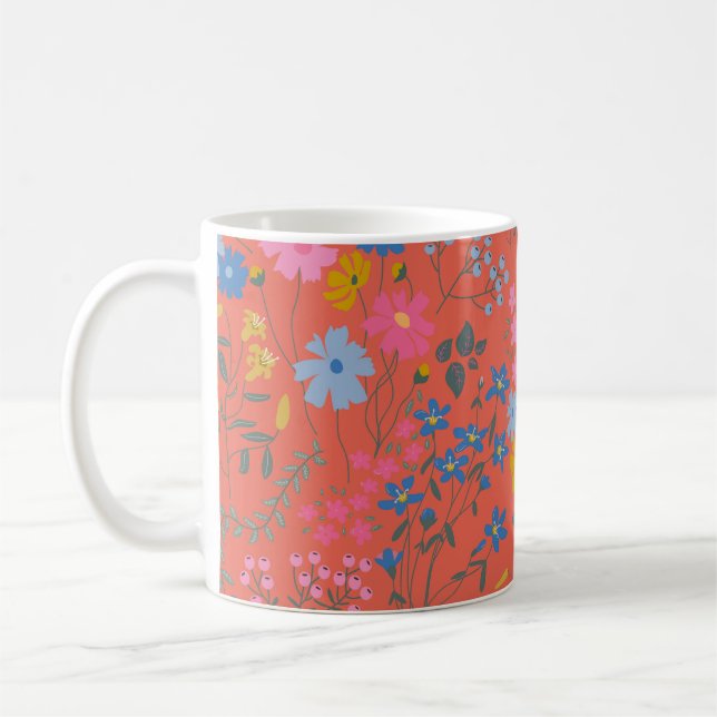 Modern Boho Red Floral Wildflowers Coffee Mug (Left)