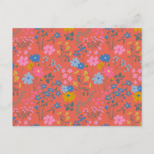 Modern Boho Red Floral Wildflowers Postcard