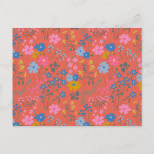 Modern Boho Red Floral Wildflowers Postcard