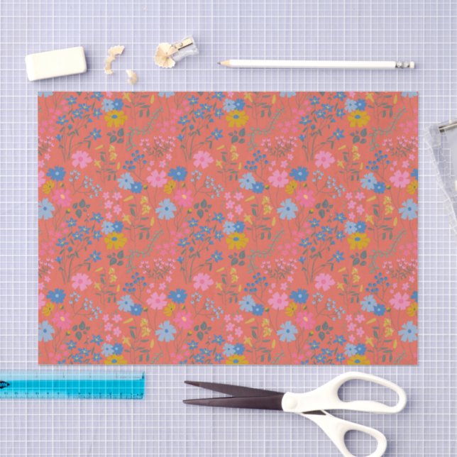 Modern Boho Red Floral Wildflowers Tissue Paper (Craft)