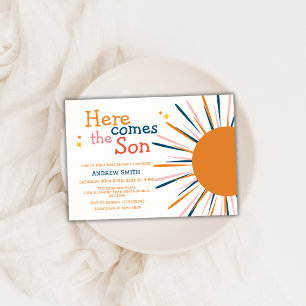 Modern Boho Retro Here Comes The Son Baby Shower  Invitation
