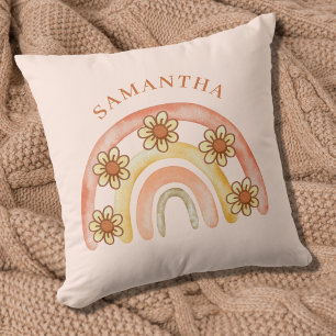 Modern Boho Retro Rainbow Name  Cushion