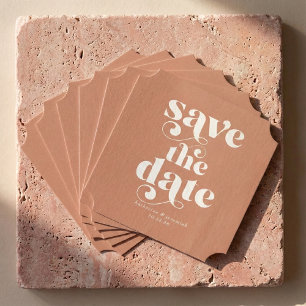 Modern Boho Retro Typography Wedding Save the Date Paper Coaster