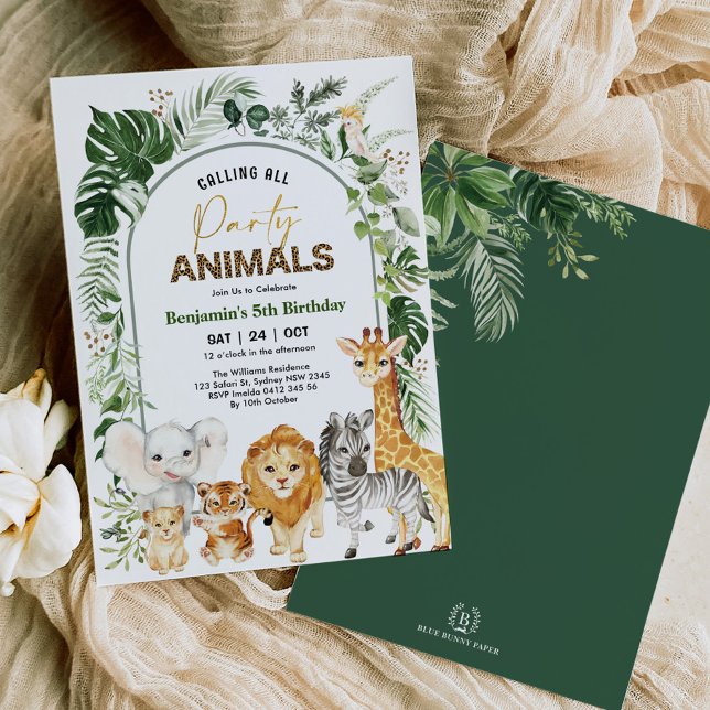 Modern Boho Safari Party Animals Boy Birthday Invitation (Creator Uploaded)